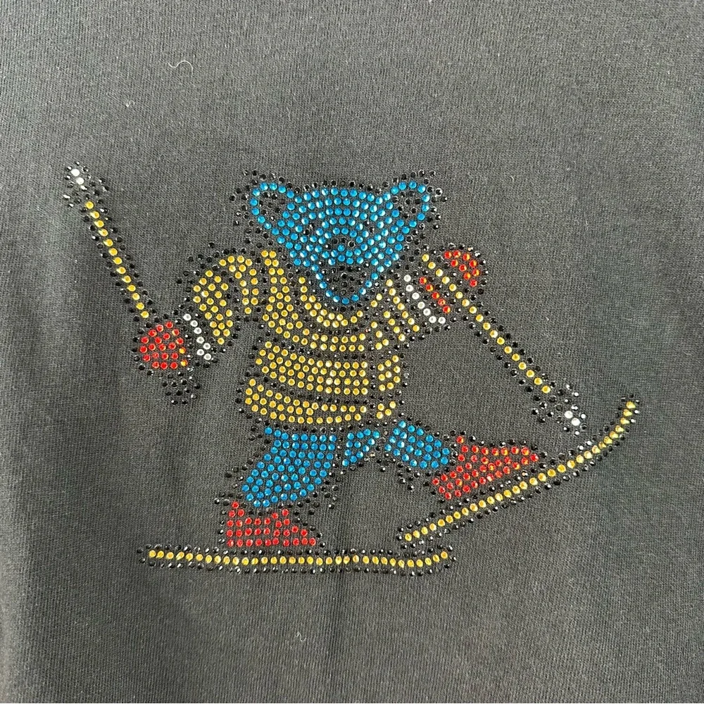 Grateful Dead Dancing Bear Skiing Crystal Graphic Black Short Sleeve Tee Tshirt